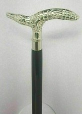 Vintage Silver Aluminum Crocodile Alligator Handle Victorian 2Fold Walking Stick