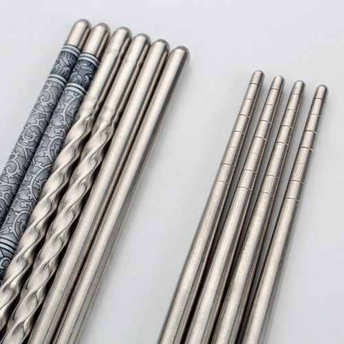 Palillos de acero inoxidable asiático japonés chino cena metal cubiertos reutilizables - Imagen 9 de 12