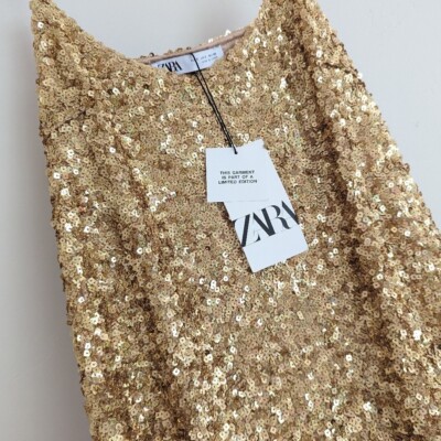 ZARA $119 LIMITED EDITION GOLDEN SEQUIN SLIP DRESS Holiday party festive S  M NWT | eBay