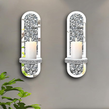 Set of 2 Silver Crystal Wall Sconce Candle Holders Mirrored 38x11x10 cm