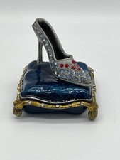 High Heel Shoe on Blue Enameled Pillow Trinket/Memory Box Made with Swarovski
