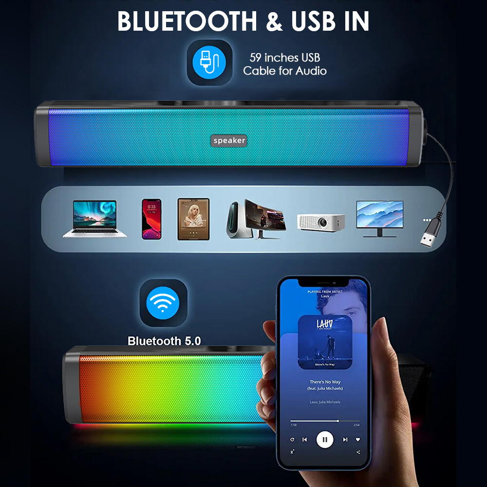 Bluetooth Sound Bar Stereo USB Speakers for Computer Desktop Laptop PC