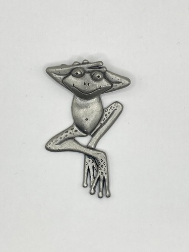 Vintage Pewter Bobblehead Frog signed Mali 4/97 Brooch Pin