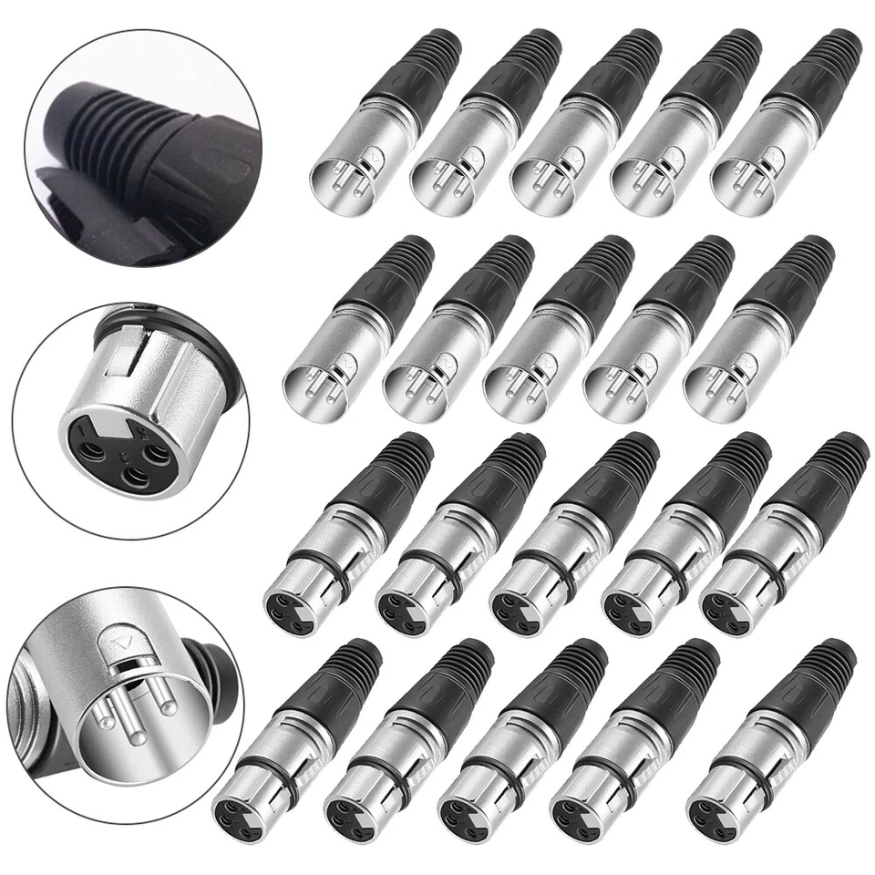 20Pcs 10 Male and 10 Female 3 Pin XLR Solder Type Plug Audio Cable Connector - Image 3 of 4