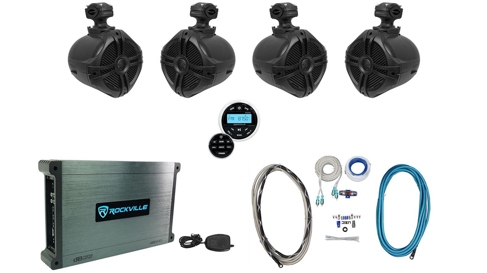 4 Поворотные колонки для морского вейкборда Rockville RWB70B Black 65 УсилительРесивер