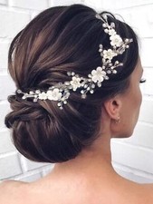 Flower Bride Wedding Hair Vine Pearl Bridal Headband Rhinestones Hair Breath ...