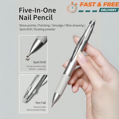 Nail Dotting Pen 5 in 1 Pressure-Activate Dot Art Pen Painting Glitter for Women