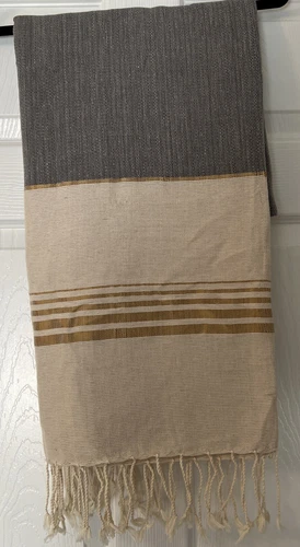 100% Cotton Throw In Natural/Charcoal/Gold 40”x80” Fringe
