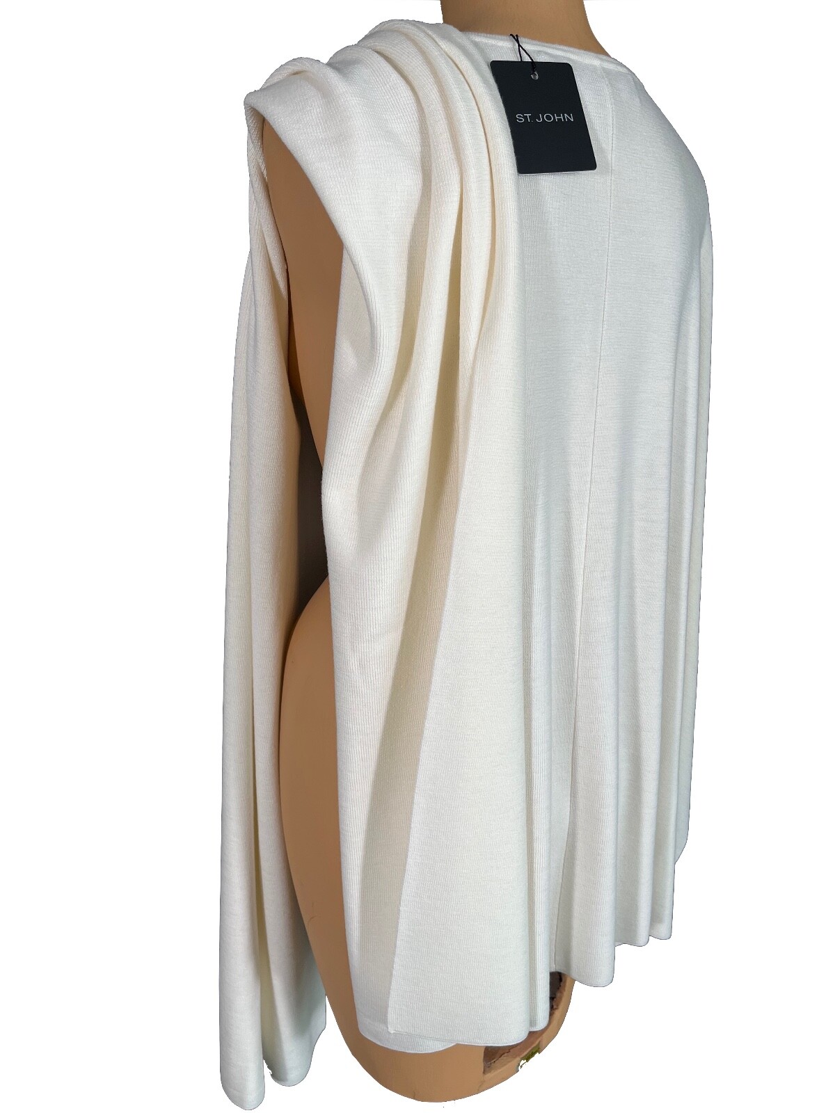 NWT ST. JOHN Knits Ecru Milano Knit Wrap 100percent Wool Front Slit ONE SIZE $895 image 6