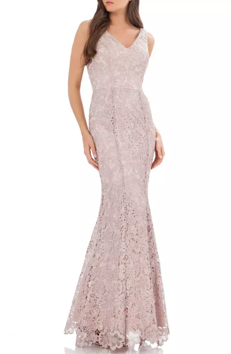 JS COLLECTIONS Blush Pink Scalloped Floral Lace Mermaid Flare