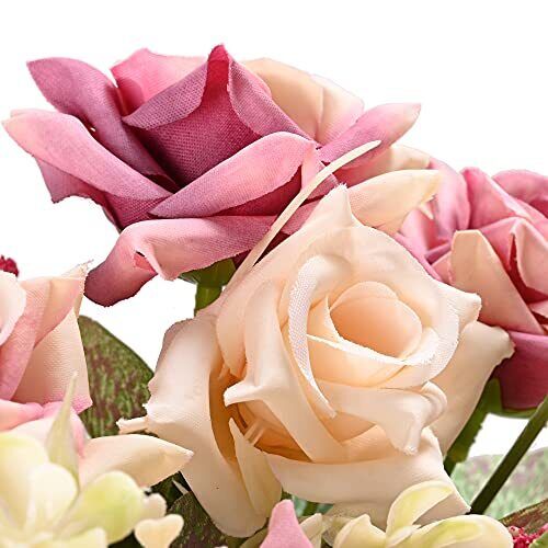 Artificial Flowers with Vase, 2pcs Silk Roses in Pot, Fake Flowers Pink - Picture 5 of 8