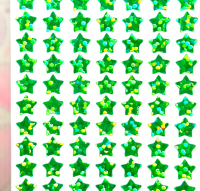 Bright Green Holographic Sparkle Star Stickers! - 1/4'' to 3 inch