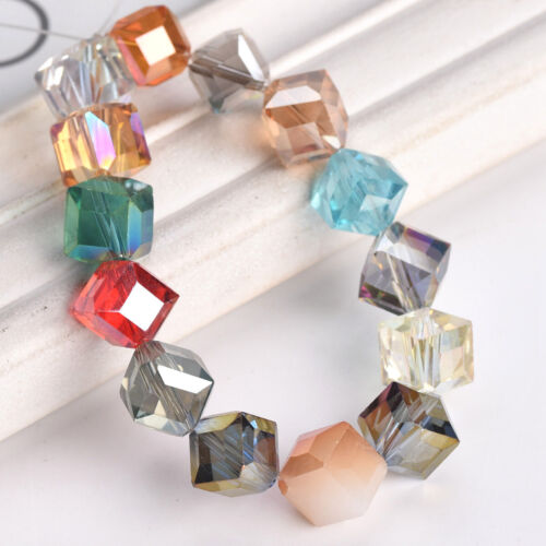 10pcs 9mm Diagonal Hole Cube Faceted Crystal Glass Loose Beads for DIY Jewelry - Picture 1 of 23