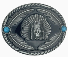 American Native Indian with Headdress  Feathers Enameled Belt Buckle New