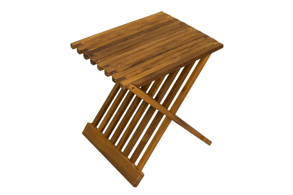 Nordic Style Oiled Indoor/Outdoor, Spa, Bath Natural Teak Wood Folding Stool - Image 3 of 4