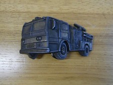 VINTAGE SOLID BRASS fire truck BELT BUCKLE-MADE IN USA M.B.C.I. FOR 1 1/2" BELT