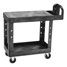 Heavy Duty 2-Shelf Utility/Service Cart Small Flat Shelves Ergonomic Handle 500