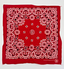 Vintage Red 100% Cotton Paisley Bandana 19"x19" Made in USA RN 15187