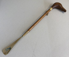 Vintage Italian Made Shoehorn Eagle Hawk Bird Head Wood Brass Hanging Loop 24"