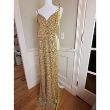 Mac Duggal Gold Sequin High Slit Formal Gown US Size 2