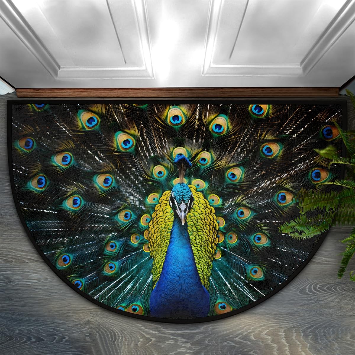Peacock Animal Half Round Door Mat 24x36 Inch Non Slip Half Circle Area Rug W...