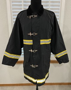 Mens Large NY FIRE New York City, NY Black Reflective Vinyl Rain Coat Jacket