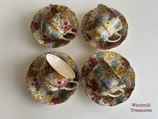 4 GRIMWADE ROYAL WINTON MARGUERITE CHINTZ CUPS & SAUCERS  DISPLAY ONLY CONDITION