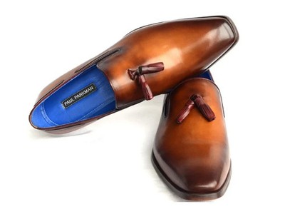 Paul Parkman Men's Burnished Leather Tassel Loafers Walnut Brown (5141-WALNUT)