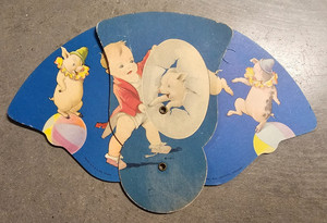 Vintage Tri Fold Advertising Cardboard Fan Boy Circus Pigs Rolling Pin Bake Shop