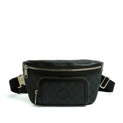 Gucci Sac Cintur Noir GM Emblem GG Black Monogram Canvas Leather Bag On Belt