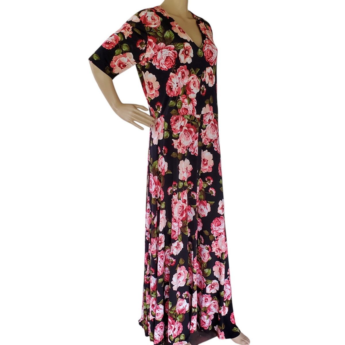 AGNES & DORA Floral Maxi Dress Women's 2X-Large Pullover V Neck Knit  Stretch | eBay
