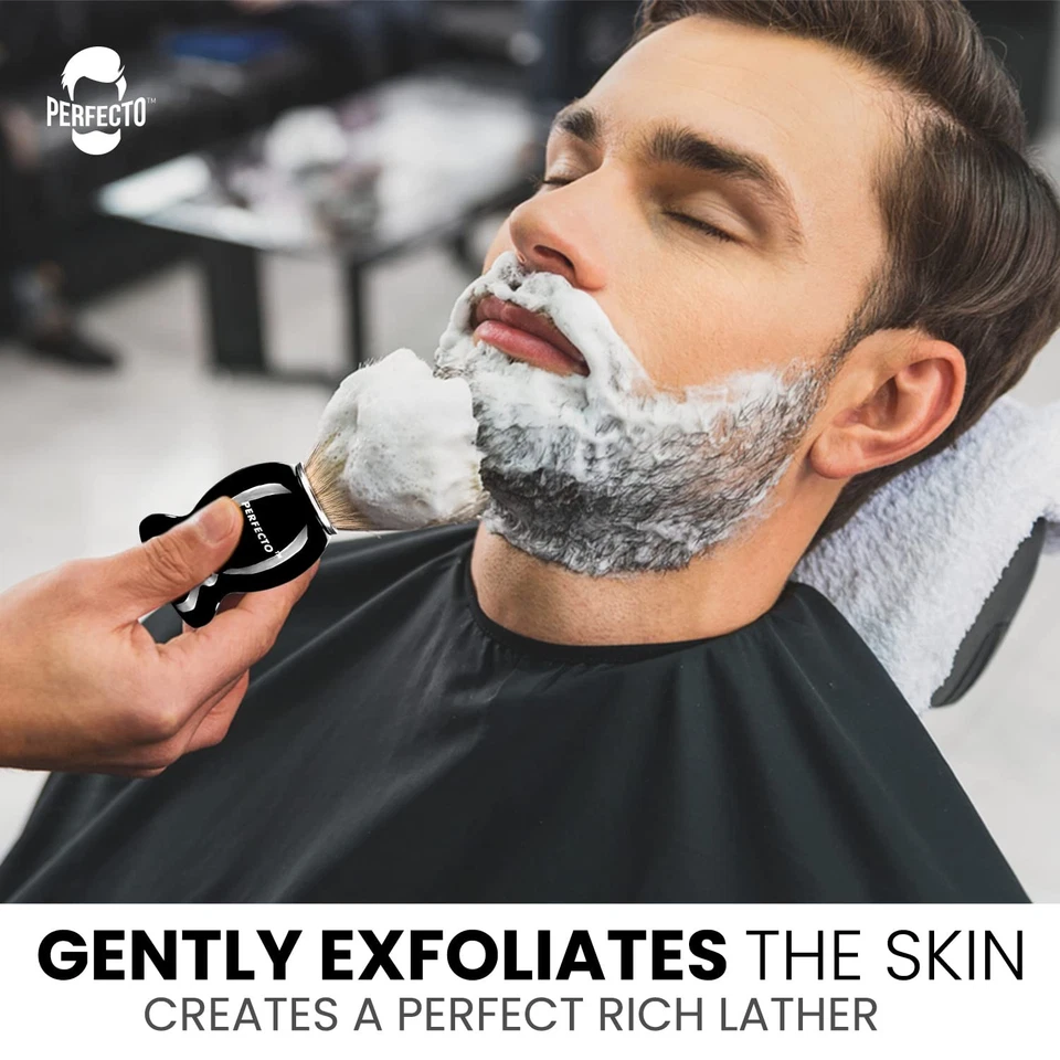 Cepillo de afeitar 100 % puro Badger - mango negro - diseñado para el mejor afeitado de... Foto 4 de 4