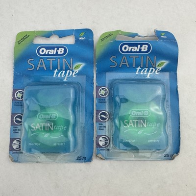 Oral B Satin Dental Floss 25m Mint 2 Pack Wide Ribbon Comfort Grip