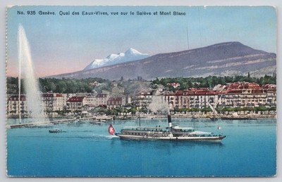 Geneva Switzerland Lake Leman Paddle Steamer Montreux Mont Blanc Postcard