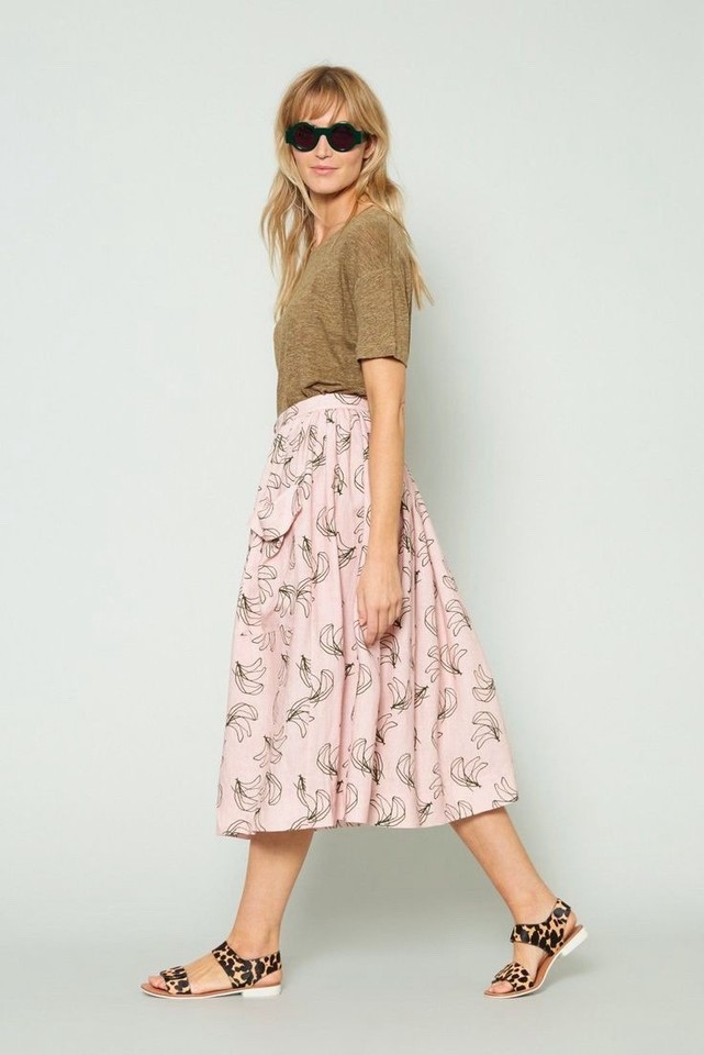 Gorman The Ladyfinger Print Midi Skirt Button Close Pink Size 14 Pearl Button