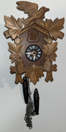 Vintage Wooden Coo Coo Clock - Animal The Hand Carved & Working / 9x7 Inch Face