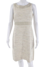 Max Mara Womens Striped Sleeveless Sheath Midi Dress Beige Size 10