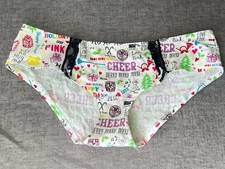 VICTORIA'S SECRET PINK COTTON GRAFFITI GRAPHIC HIPSTER PANTY BOW STRETCH M NEW