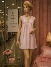 Vintage Pink Nightgown Cottagecore Feminine Lace Delicate Pink Nightie Medium