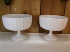 2 Vintage 1975 FTD White Milk Glass Oak Leaf Pattern Pedestal Compote Bowls
