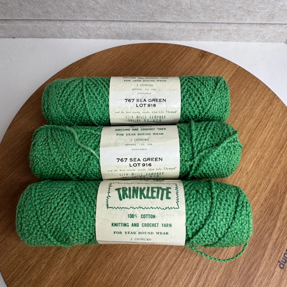 Hilo para baraja Lily Mills 125 yardas x 3 verde mar 100 % algodón tejer ganchillo de colección Foto 2 de 3