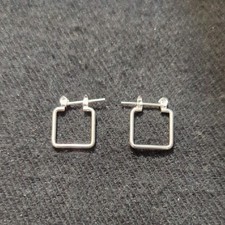 Silver Tone Small Square Hoop Dainty Delicate Statement Earrings