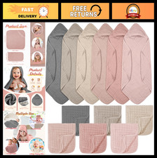 12 Pcs Baby Hooded Bath Towels Washcloths Set, Soft Absorbent Muslin Blankets