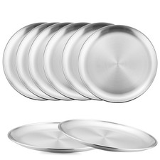 8-Piece Stainless Steel Plates, 8 Inch Metal Dinner Dishe Serving Camping Pla...