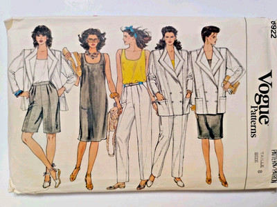 Vogue 8922 Blazer Jacket Dress Top Pants Shorts Sewing Pattern Ladies 8 UC VTG