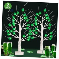 2 Pack St. Patrick's Day Lighted Birch Tree, 24 Inch St. Patrick's Day Green