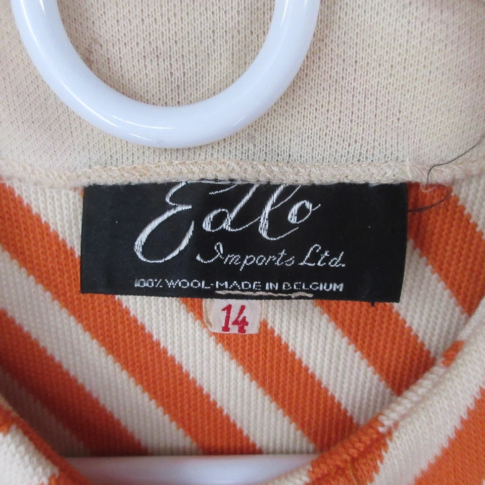 复古 20 世纪 60 年代 Edlo 外套女式 14 100% 羊毛橙色条纹中世纪长 — 第 3/4 张图片