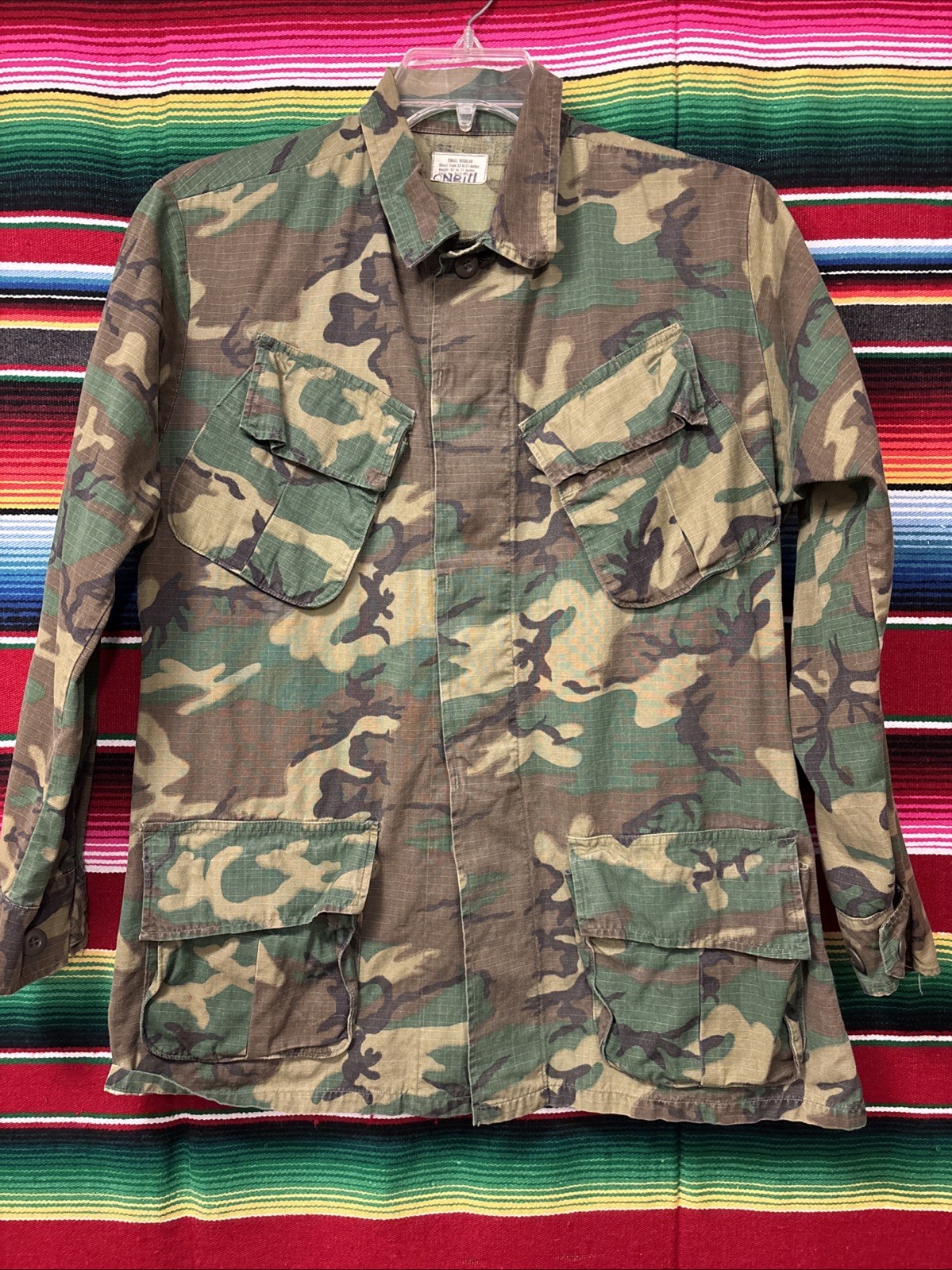Vintage 1970 ERDL Slant Pocket Ripstop Camo Jungle Jacket Vietnam Small Regular