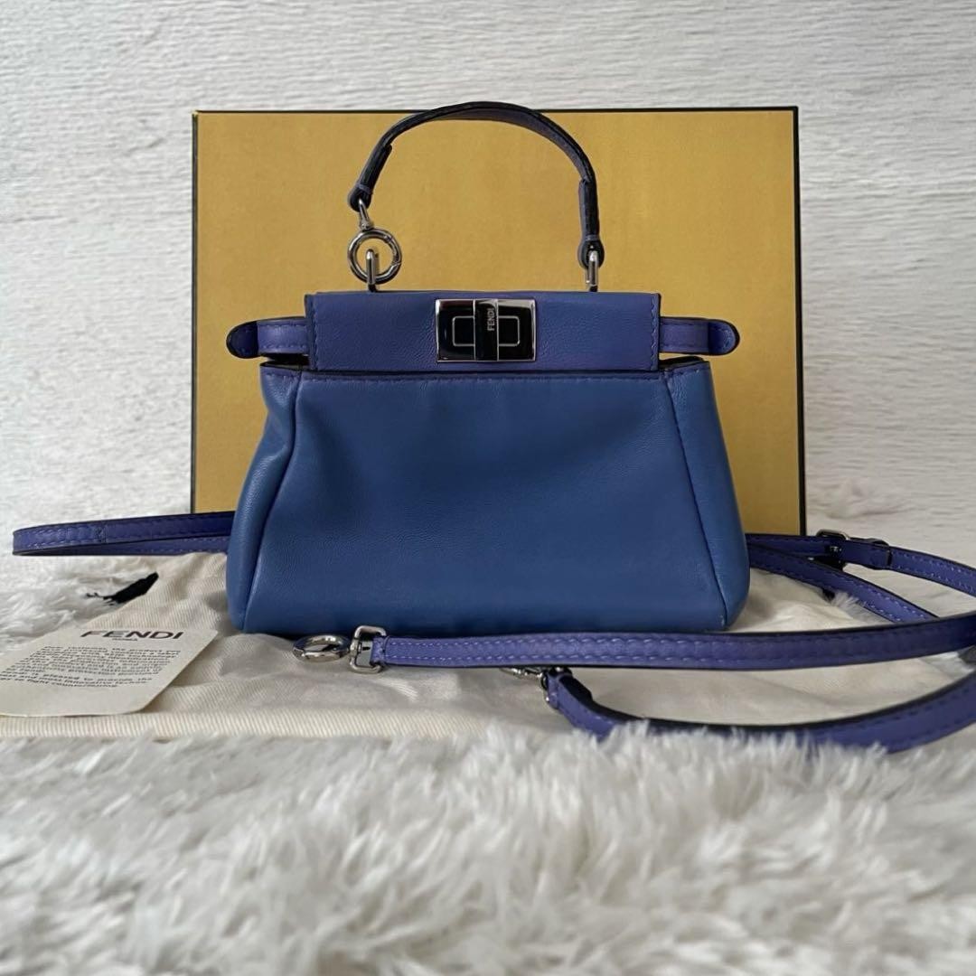FENDI 2WAY Peekaboo Leather Shoulder Bag Blue Authentic I060286