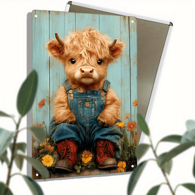 Vintage Highland Cow Tin Metal Signs Home Décor Wall Rustic Farmhouse with Blue 